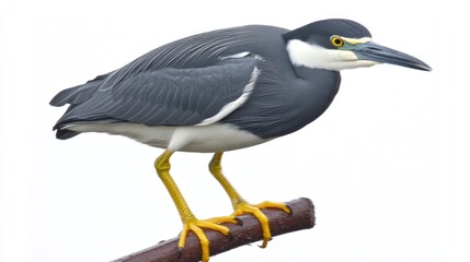 Obraz premium Heron perched on branch, isolated, wildlife photography.
