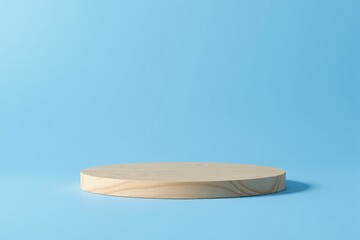 a close up of a wooden plate on a blue surface