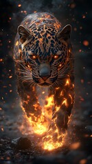 Hyper realistic leopard an enchanting world flames image