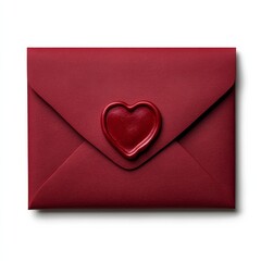 Romantic deep red envelope with a wax seal shaped like a heart isolated on a white background 