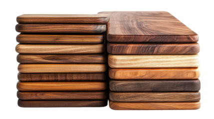 Artisan wooden cutting boards beautifully arranged showcasing diverse wood grains and natural tones