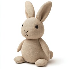 Obraz premium Plain linen bunny figurine with soft, neutral beige fabric and stitched details isolated on a white background 