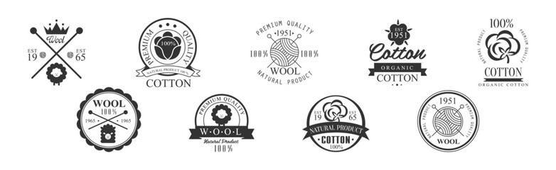 Cotton and Wool Logo and Stamp Natural Product Vector Set