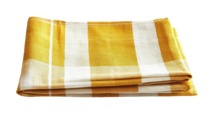 A vibrant yellow and white checkered fabric elegantly folded on a clean surface