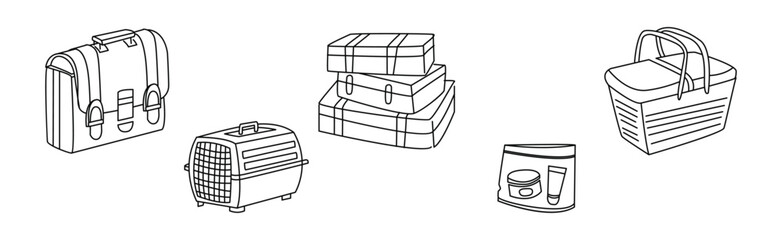 Luggage and Baggage Line Icon and Object Vector Set