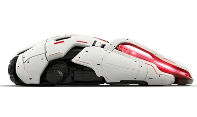 Fototapeta premium Futuristic white vehicle with red lights, sleek design, isolated on white background.