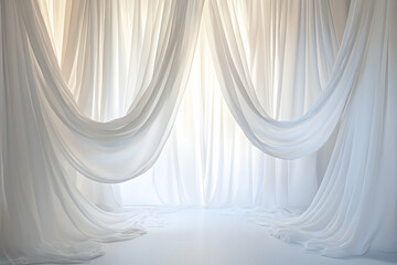 Soft white curtain backdrop symbolizing elegance and serenity