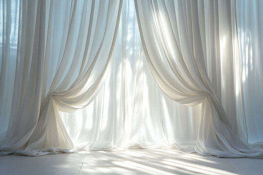 Soft white curtain backdrop symbolizing elegance and serenity
