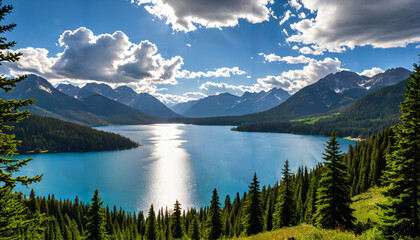 Vue spectaculaire sur le lac de montagne