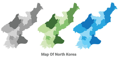 North Korea country map in different colors