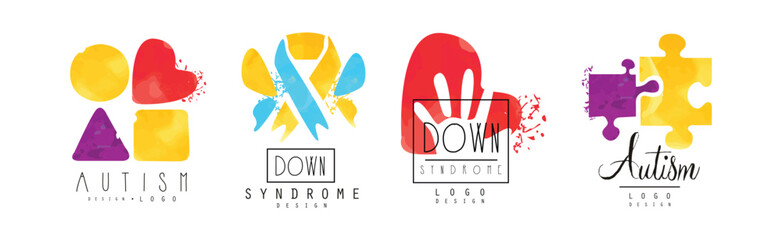 Autism and Down Syndrome Bright Logo Design Template Vector Set