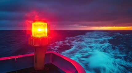 Stunning Ocean Sunset View from a Ship with Navigation Light