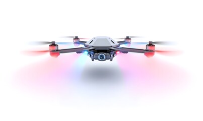 Futuristic drone with lights flying.