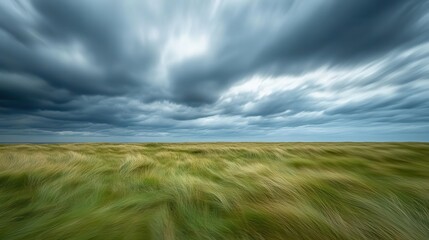 Obraz premium Dramatic sky over rolling fields rural landscape nature photography open environment wide angle atmospheric mood