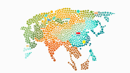 Fototapeta premium A dotted map illustration of India and China with flags, representing the countries in a simple yet informative style.