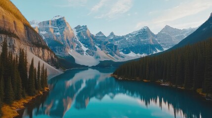 Obraz premium Sunrise Mountain Lake Reflection, Banff, Canada, Serenity