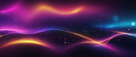 Obraz premium Cosmic Dance: A mesmerizing abstract background with glowing neon waves and a twinkling cosmos, inviting viewers to explore the depths of their imagination. 