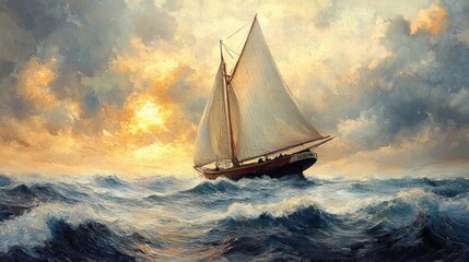 Sailboat sailing in the wind on a summer day