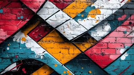 Naklejka premium Colorful Abstract Geometric Graffiti Mural on Urban Wall