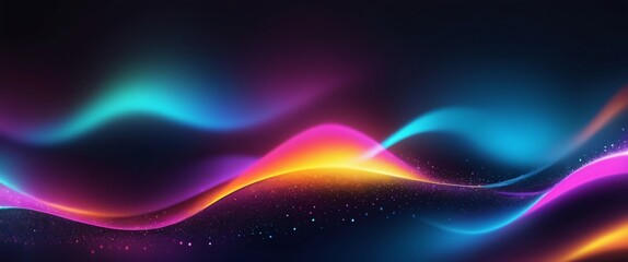 Fototapeta premium Neon Dreamscape: Abstract waves of vibrant neon colors flow across a dark background, creating a mesmerizing and futuristic visual. 