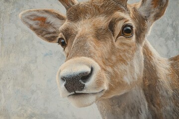 Fototapeta premium Close-up painting of a young deer's face, showcasing its soft fur and expressive eyes.