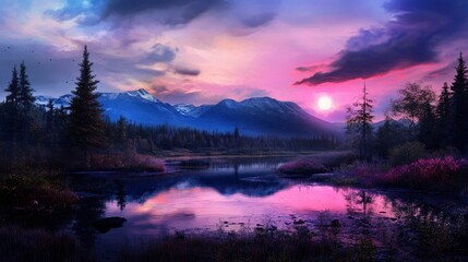 Fototapeta premium Indigo and Lavender Watercolor Gradient, soothing blend of cool hues, evokes tranquility and artistic harmony in a serene composition