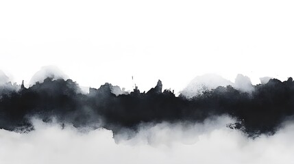 Abstract Black Ink Wash Mountain Landscape