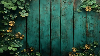 Lush Green Foliage Frame On Vintage Wooden Background