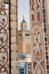 Tunis, Tunisia. 15th May 2024.Scenic view of the minaret of Al-Zaytuna Mosque in the Medina, the...