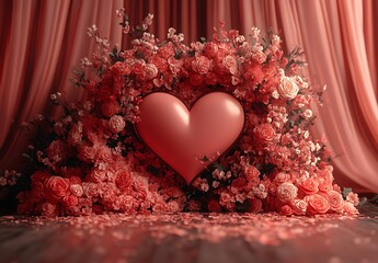 Heart-Shaped Balloon Surrounded by Lush Flowers


