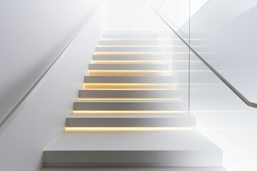 minimalist staircase with built-in lighting along each step creating elegant and futuristic look