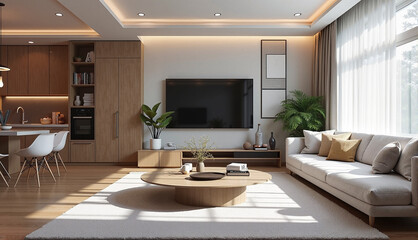 Modern living room with stylish furniture and natural light