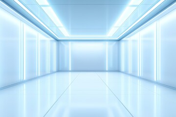Inside the art gallery, a plain white wall is the focal point of spotlights