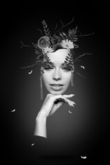 Creative advertisement banner collage of mystical lady apply new beauty cosmetics prepare for mysterious party