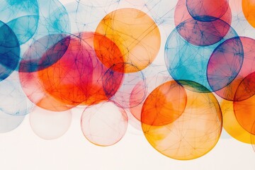 Fototapeta premium vibrant pattern of interconnected circles and lines forming geometric web with clean white backdrop