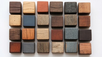 Fototapeta premium Wooden Cubes in Diverse Hues - A Geometric Arrangement
