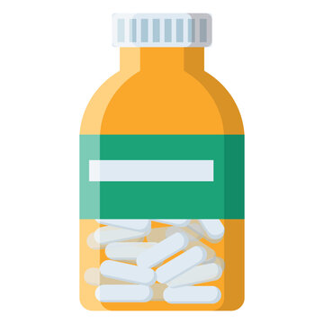 recommend clip art: Pharmacy, medicine and healthcare types of medicaments, drugs, pills in yellow bottle. Flat vector illustration isolated. Healthcare items. 