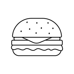 Burger outline icon with sesame seed bun. Vector illustration isolated.