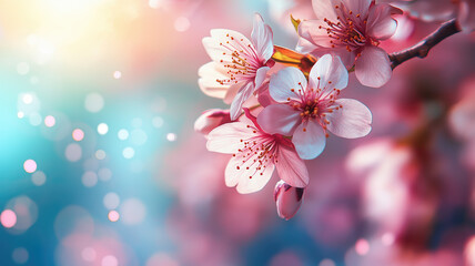 Obraz premium Beautiful cherry blossom sakura garden, spring nature background wallpaper