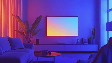 Big Tv In A Living Room. Elegant living room with big tv screen. Generative AI.
