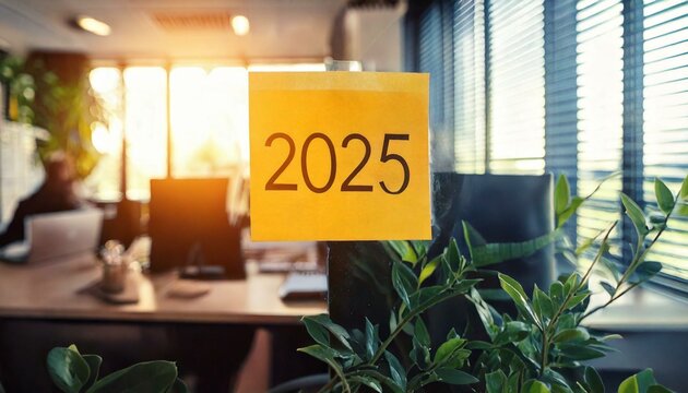 2025 em recado colado no vidro do escrit&oacute;rio - Generated image