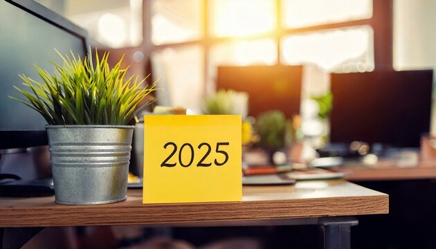 2025 em recado colado no vidro do escrit&oacute;rio - Generated image