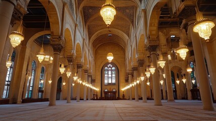Fototapeta premium Awe-Inspiring Mosque Interior with Stunning Chandeliers