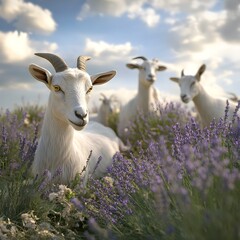 Obraz premium Goats Playing in Scenic Lavender Field 