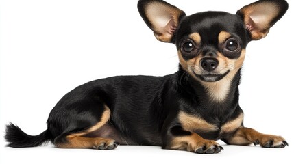 The spunky Chihuahua sits firmly on a clean white backdrop, exuding a mix of sweetness and sass