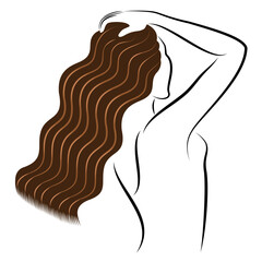 Women's hairstyle. Curly long hair. Beautiful soft curls. Vector illustration.