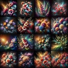 Fototapeta premium Flowers in light painting style. AI generated illustration