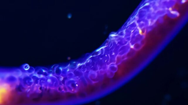 Glowing neon worm vivid bioluminescence in a dark background