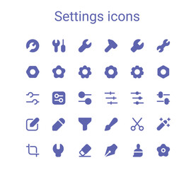 Fototapeta premium Tools mini solid icons set. Settings glyph simple icons.