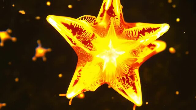 Radiant glowing star with intricate patterns on a dark background